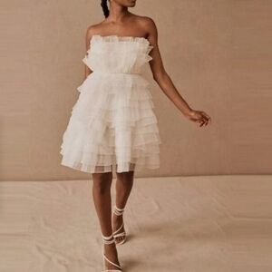 BHLDN Huntington Ruffle Strapless Mini‎ Dress